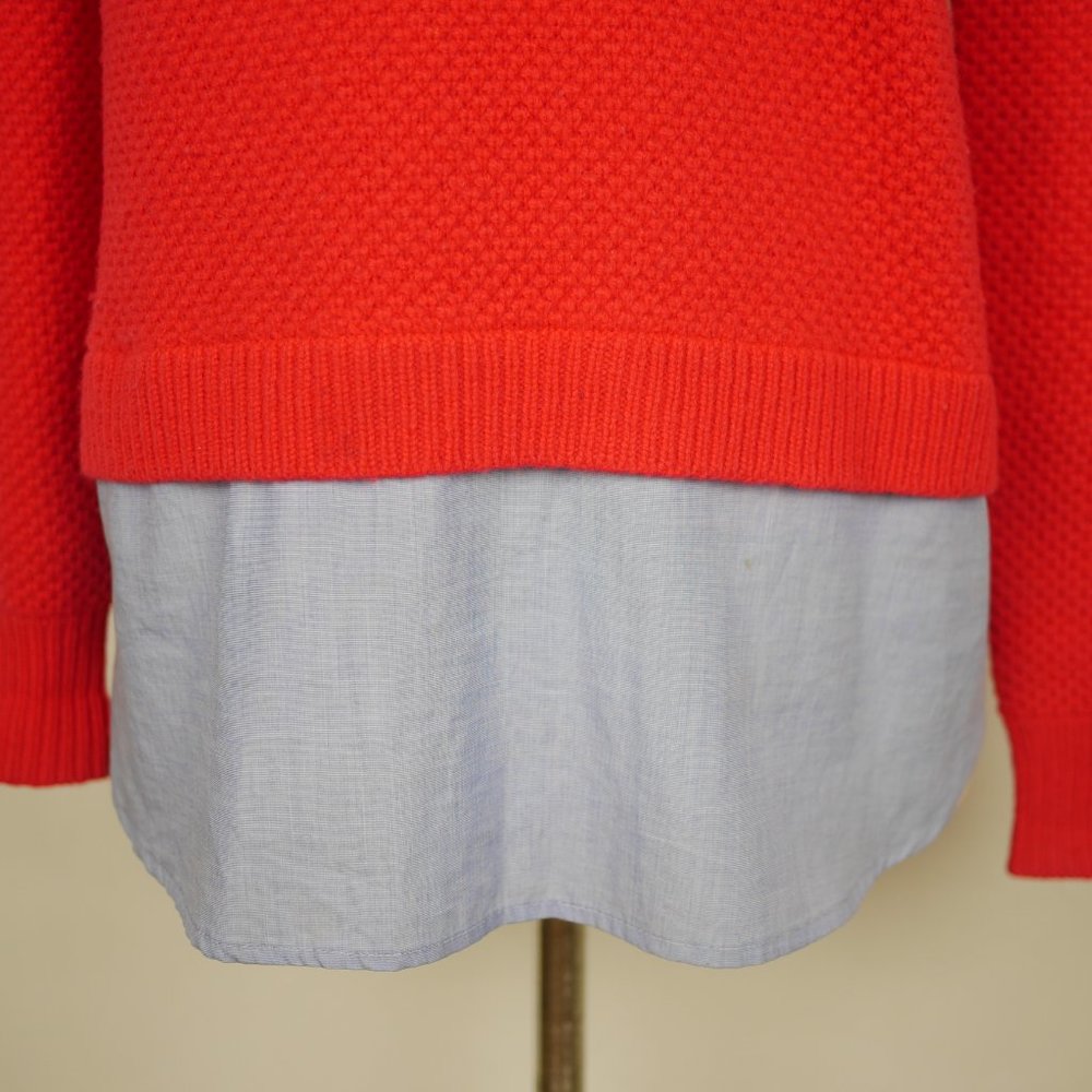 J. CREW Women's M Red knit long sleeve wool pullover sweater chambray faux shirt - Picture 3 of 10